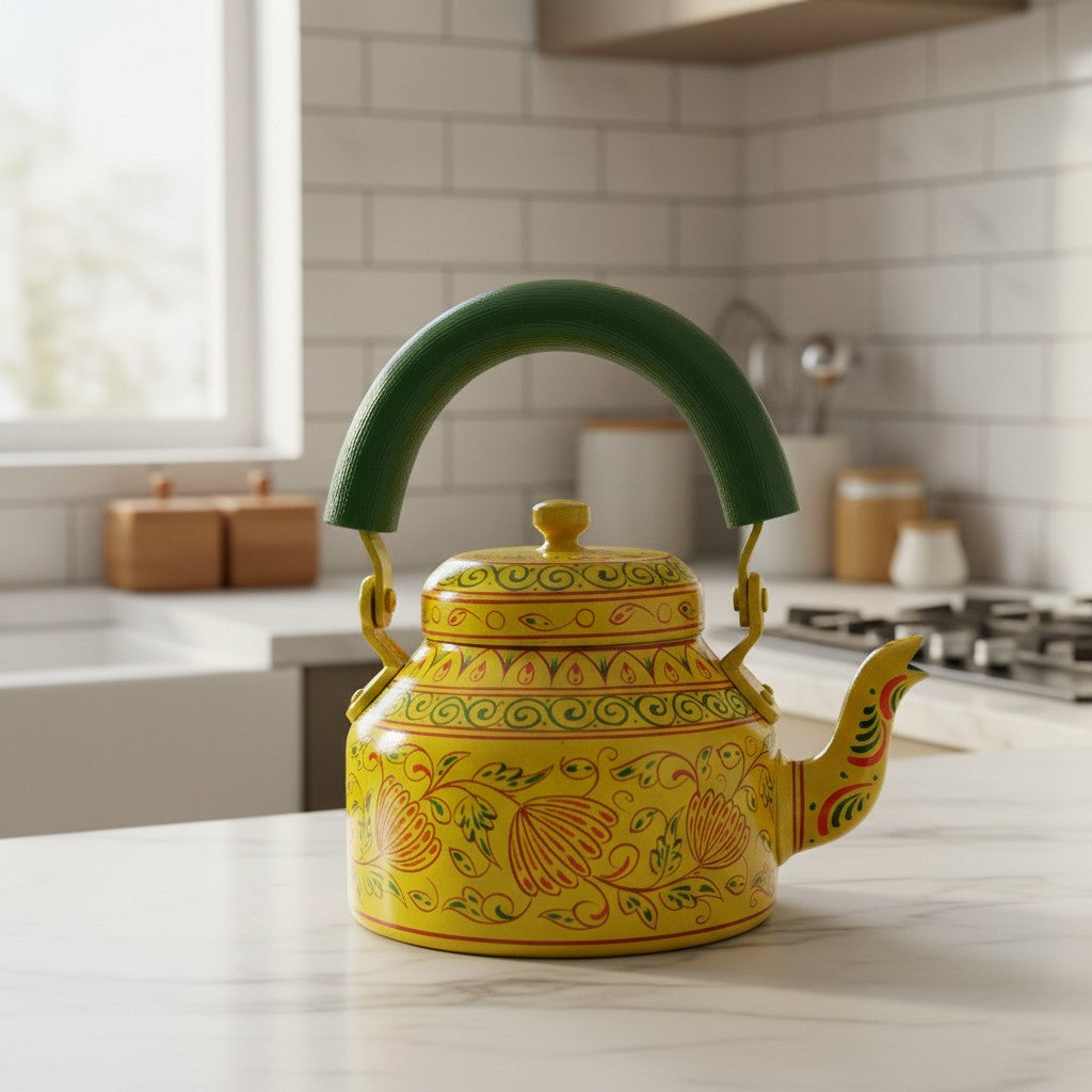 Colorful Handmade Kettle Décor | Bright Home Accent | Unique Kitchen Decoration, yellow
