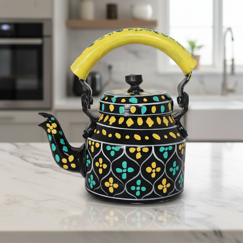 Colorful Handmade Kettle Décor | Bright Home Accent | Unique Kitchen Decoration, black