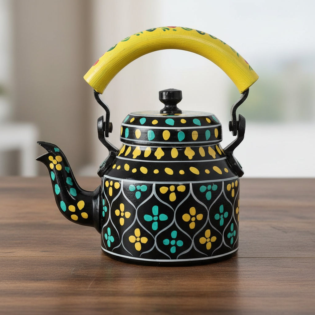 Colorful Handmade Kettle Décor | Bright Home Accent | Unique Kitchen Decoration, black