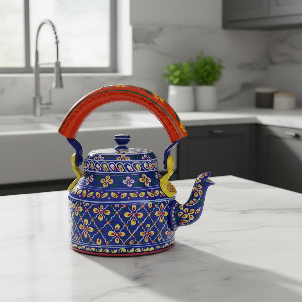 Colorful Handmade Kettle Décor | Bright Home Accent | Unique Kitchen Decoration, blue