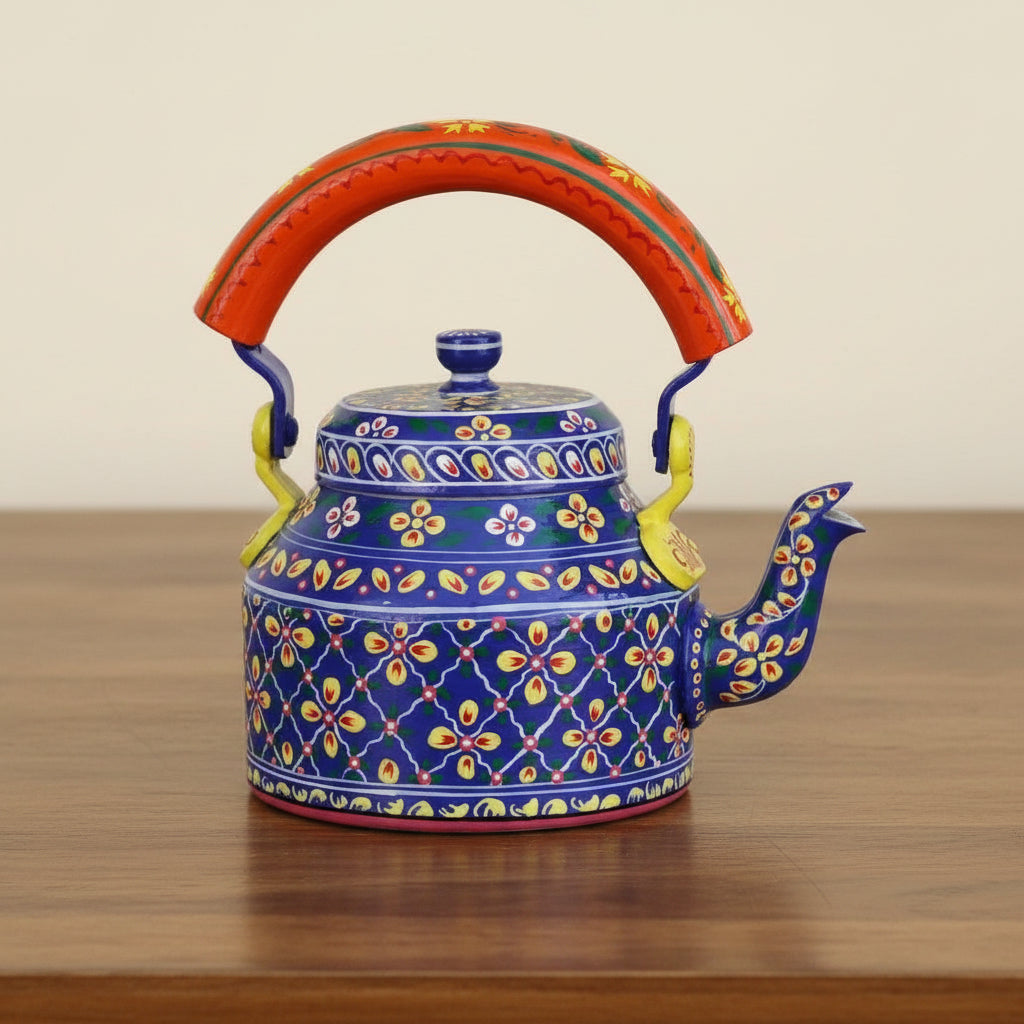 Colorful Handmade Kettle Décor | Bright Home Accent | Unique Kitchen Decoration, blue