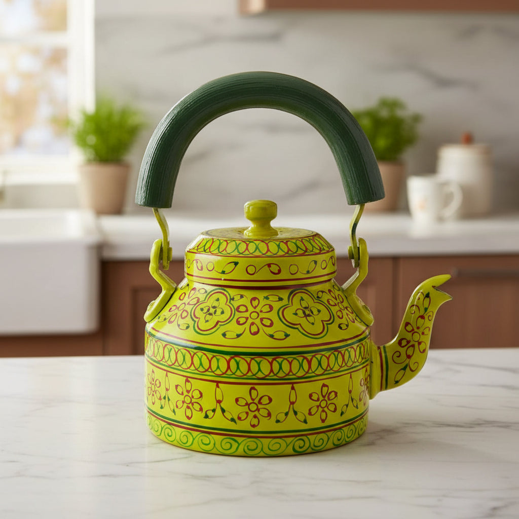 Colorful Handmade Kettle Décor | Bright Home Accent | Unique Kitchen Decoration, green