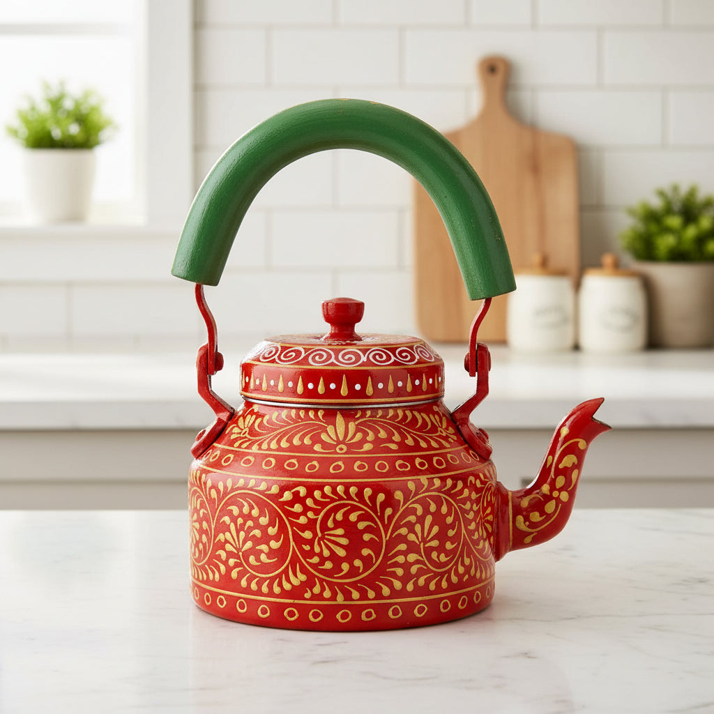 Colorful Handmade Kettle Décor | Bright Home Accent | Unique Kitchen Decoration, orange