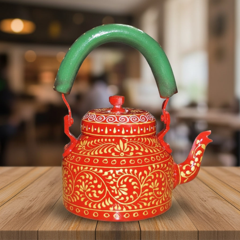 Colorful Handmade Kettle Décor | Bright Home Accent | Unique Kitchen Decoration, orange