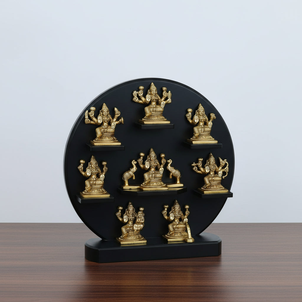 Brass asthalakshmi Goddess, 8 Forms of Lakshmi with Wooden Frame Gift Item