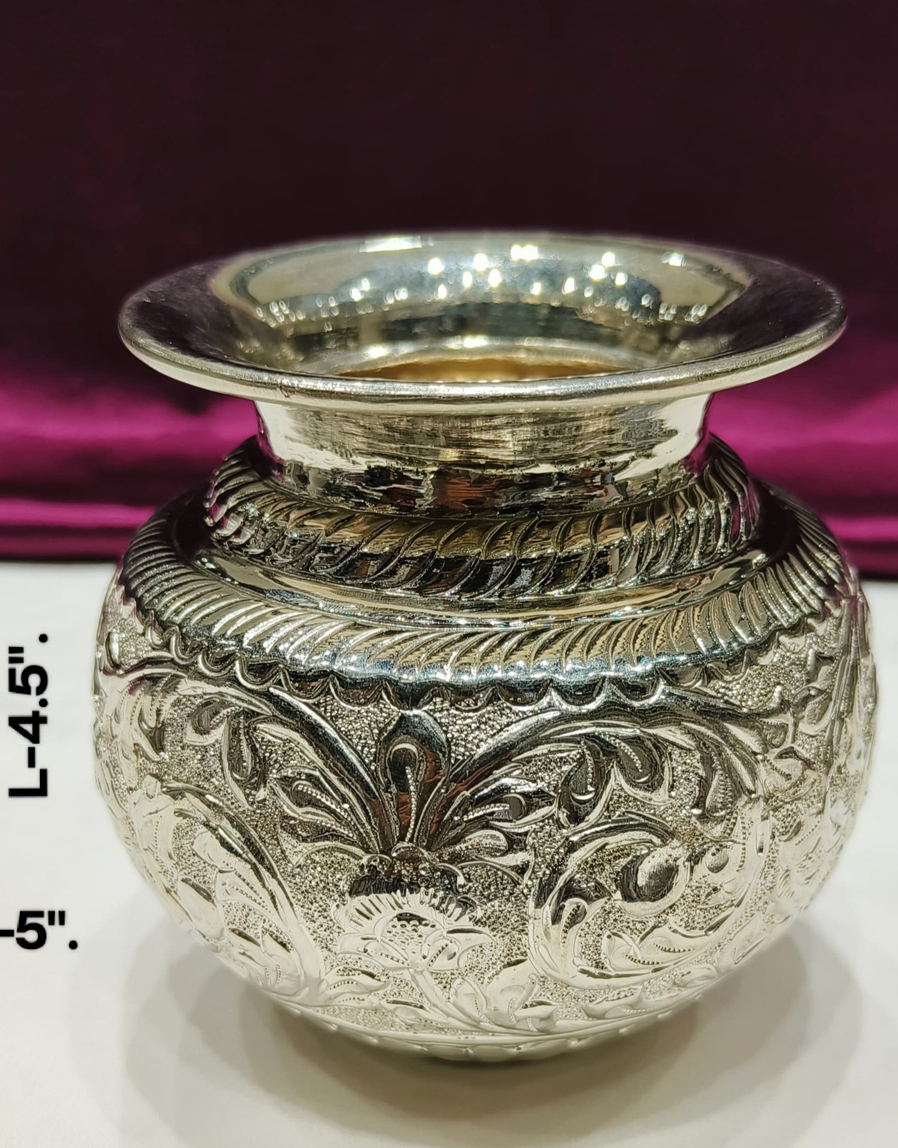 silver plated nakashi work kalash for housewarming pooja/ diwali