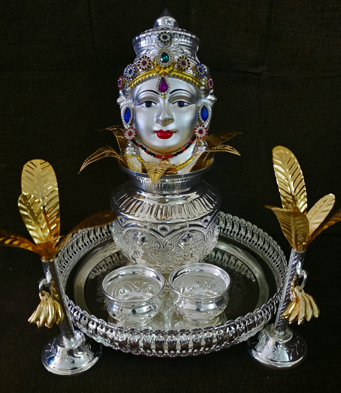 german silver pooja thali set for varalakshmi pooja/housewarming/diwali