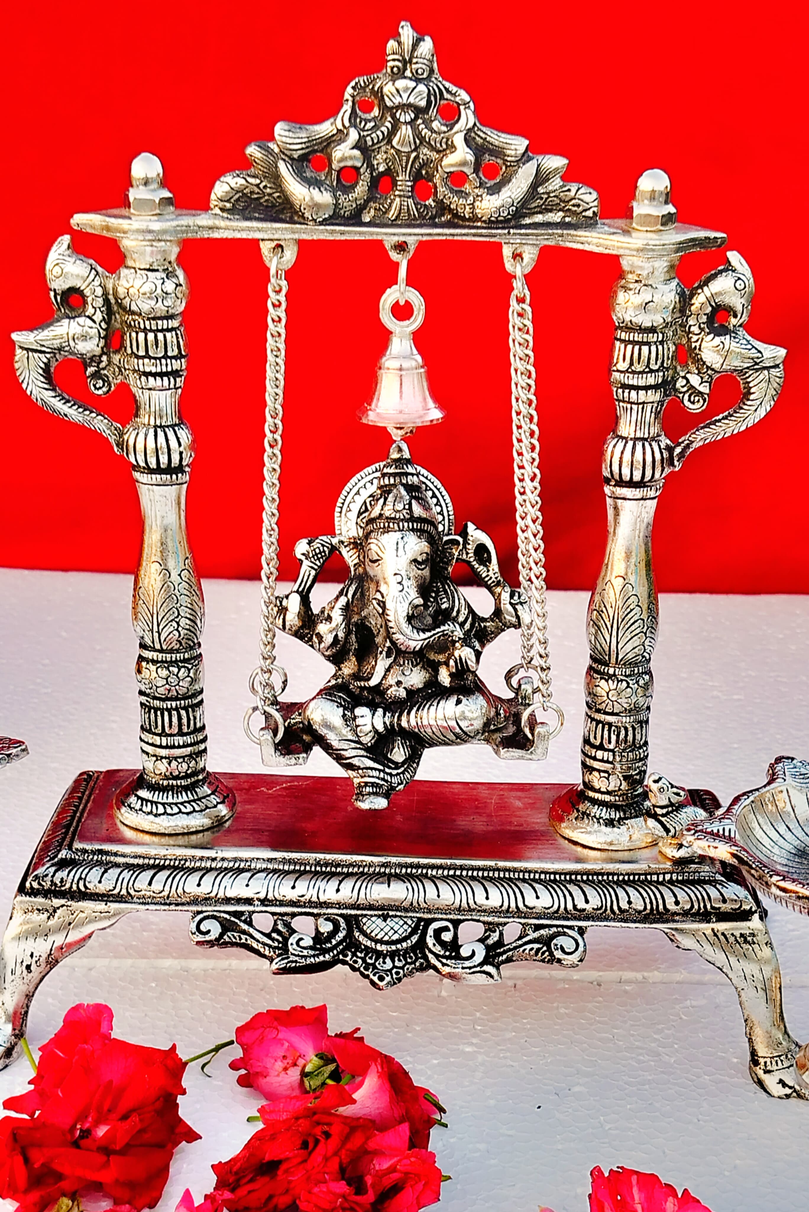 Antique German silver Ganesh jhula with hanging bell
