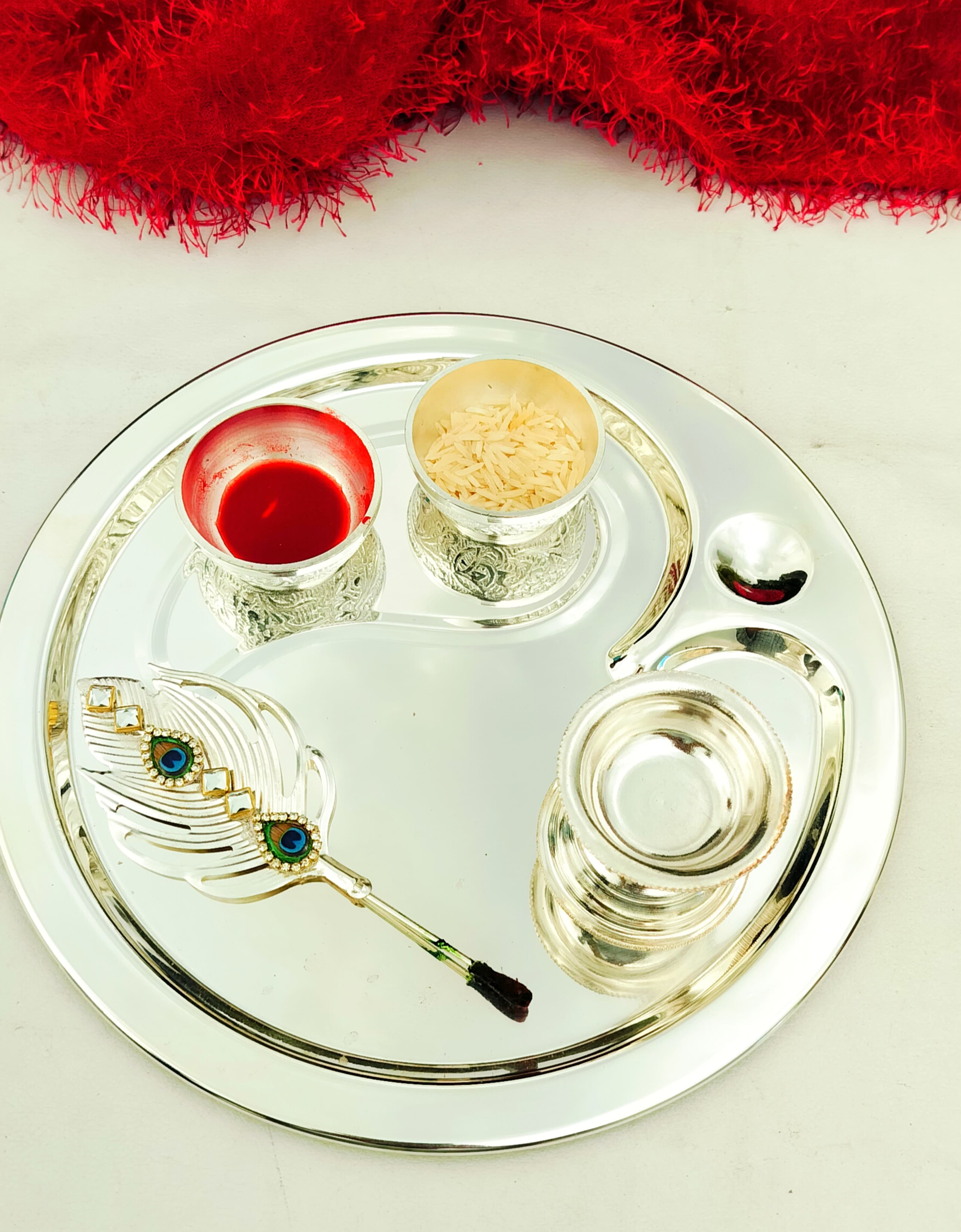 German silver Om design Tilak Thali set for rakhi festival/ housewarming/ diwali