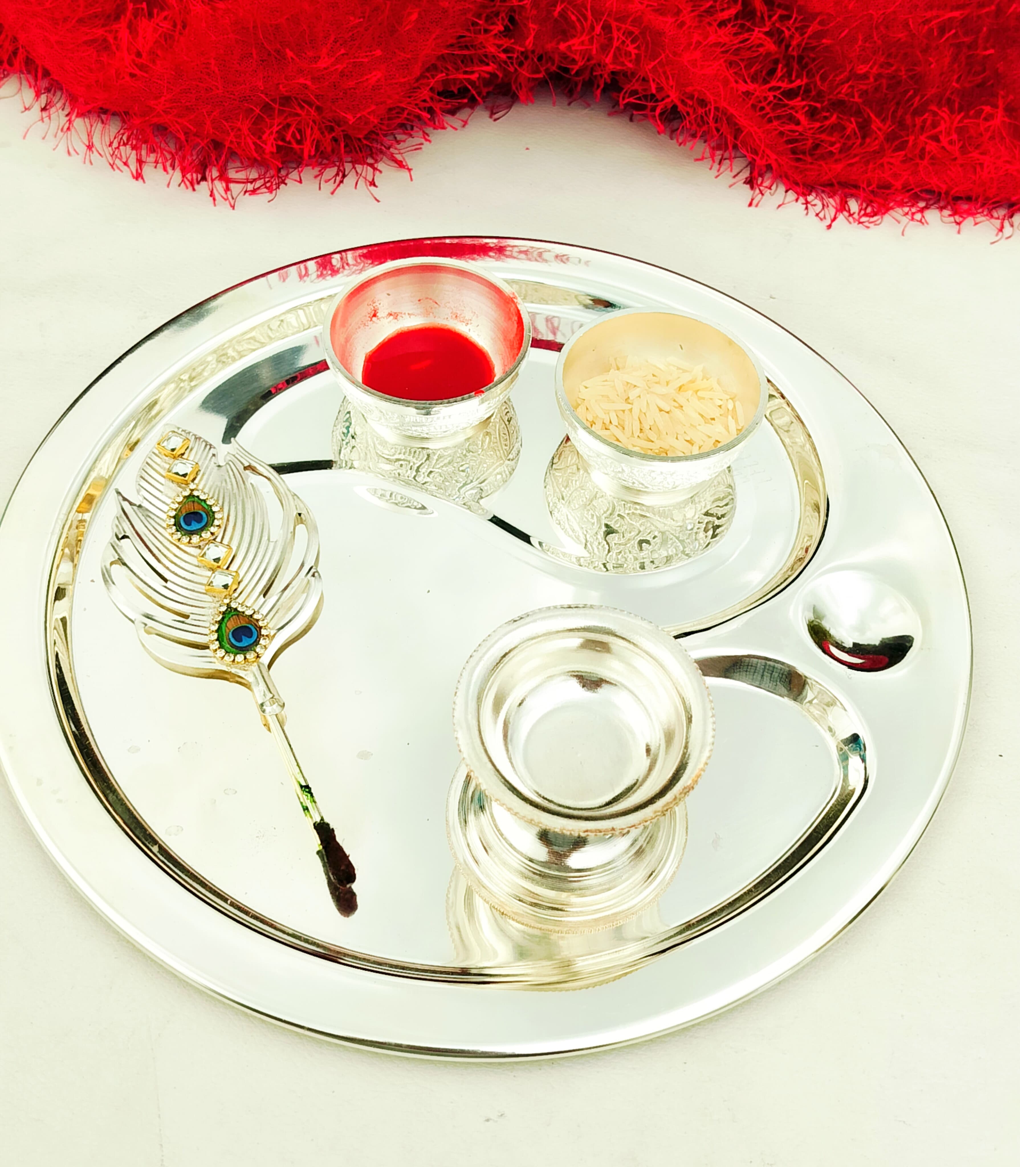 German silver Om design Tilak Thali set for rakhi festival/ housewarming/ diwali