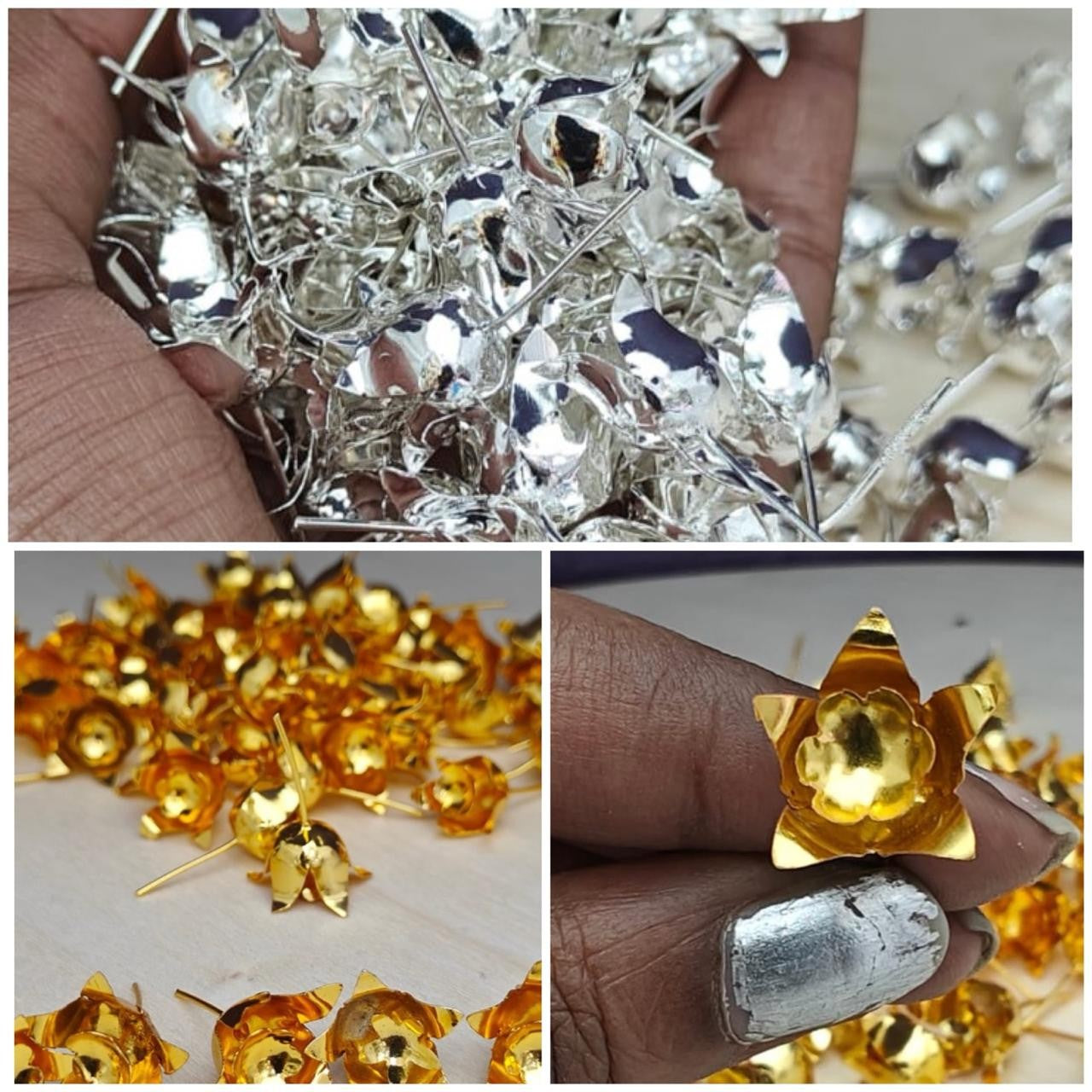 german silver golden and silver flower pooja flowers set of 108 flowers each set for pooja