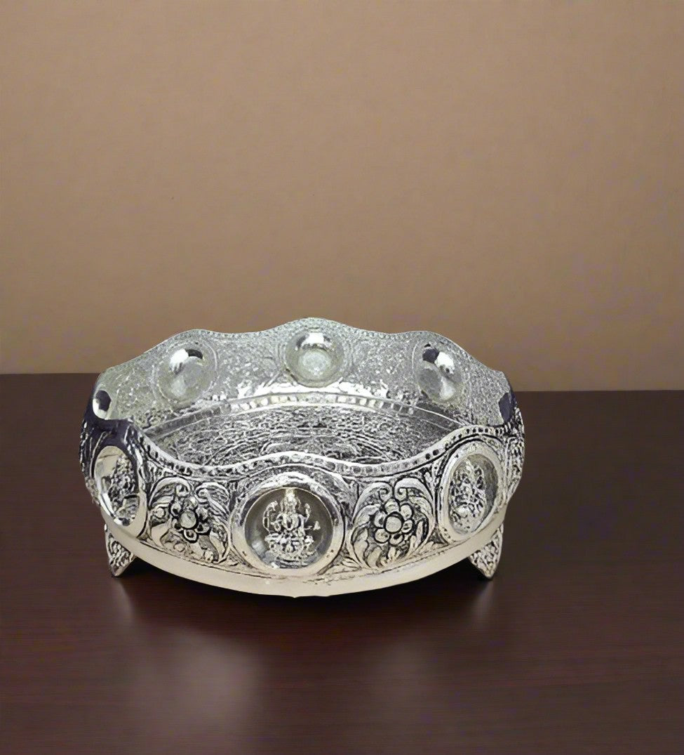 german silver antique finish ashtalakshmi urli tray for pooja/ home décor/ gift item, 10"