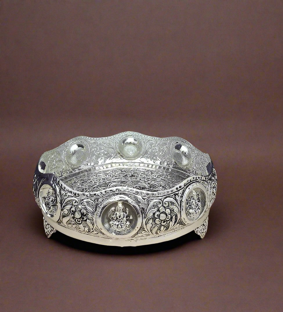 german silver antique finish ashtalakshmi urli tray for pooja/ home décor/ gift item, 10"
