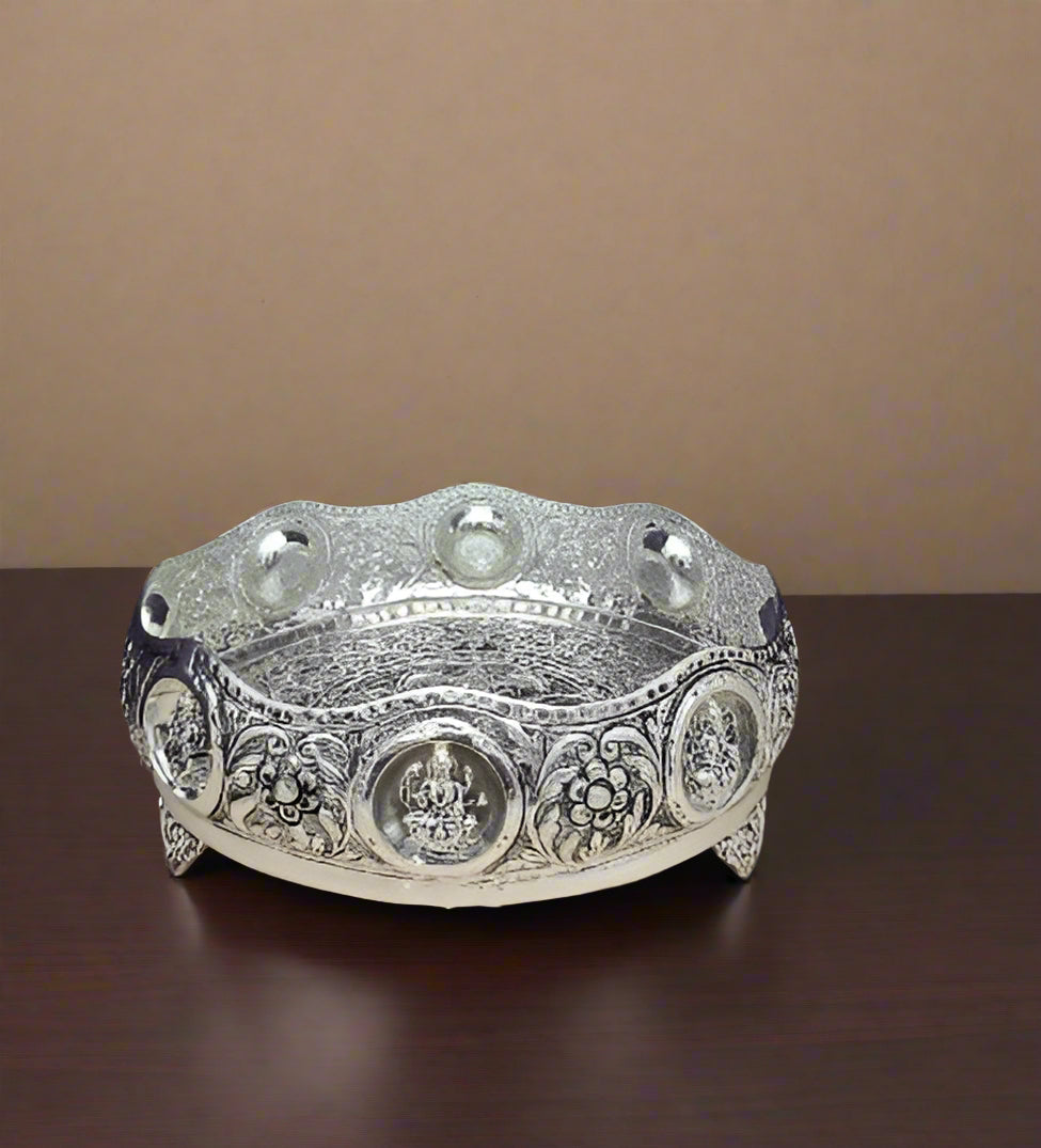 german silver antique finish ashtalakshmi urli tray for pooja/ home décor/ gift item, 12"