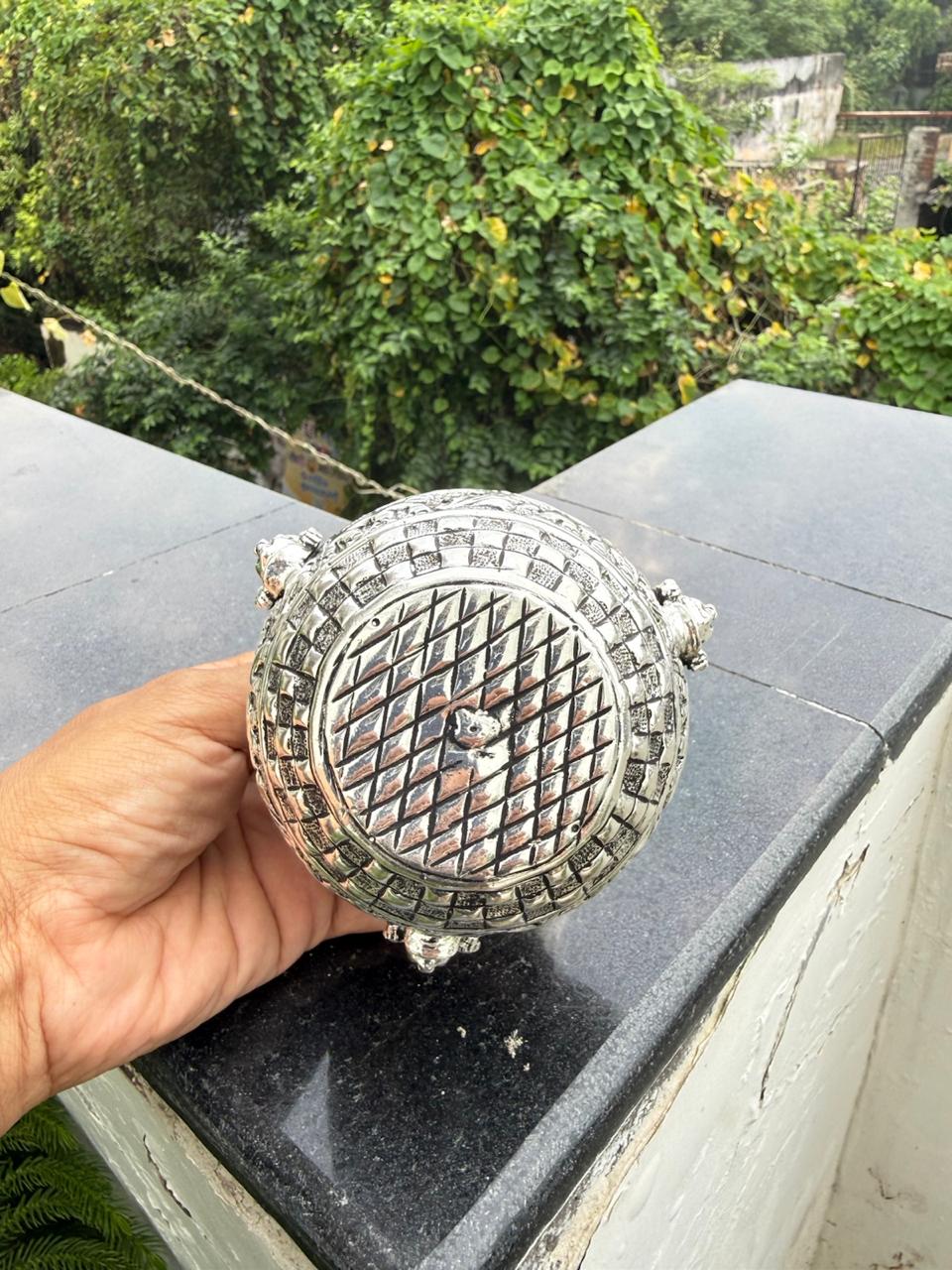 german silver antique finish tirupati balaji kalash for diwali , housewarming pooja, navratri pooja