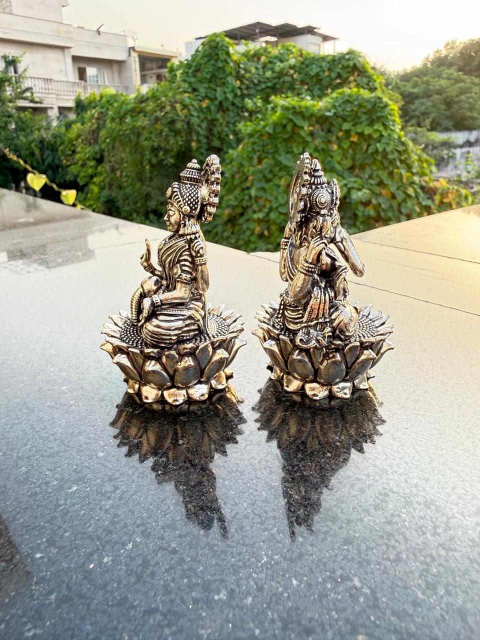 german silver antique finish lakshmi ganesha idol for diwali / housewarming