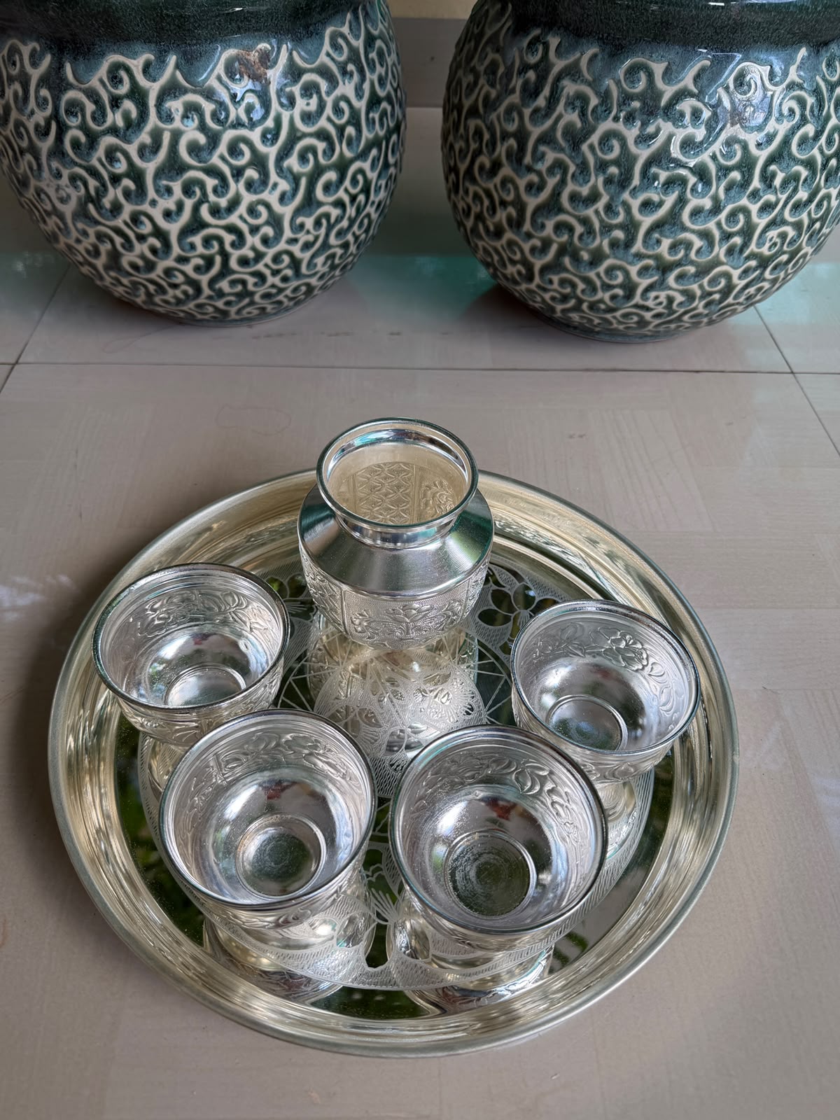 German Silver Pooja Thali Set – 8 Item Diwali & Housewarming Accessory