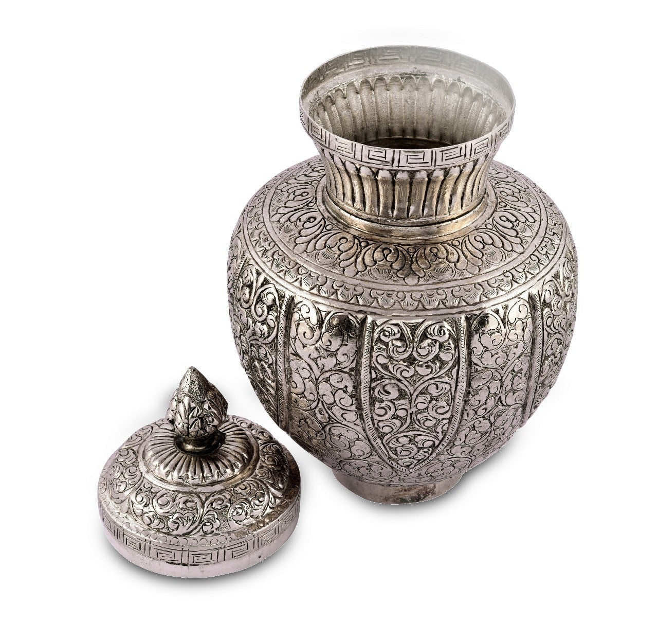 German Silver Big Kalash with Lid for Housewarming & Diwali Pooja Décor