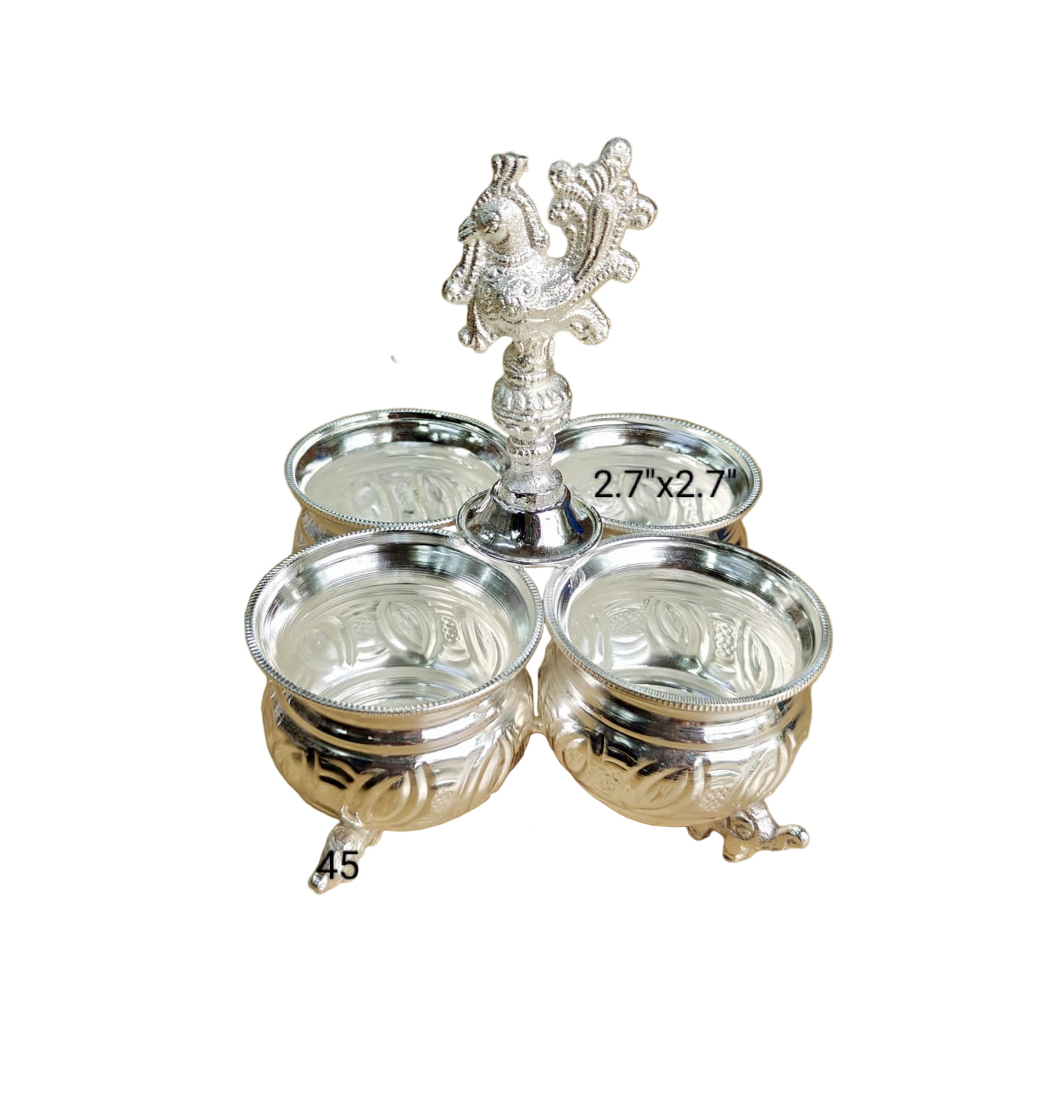 German Silver Kumkum Bowl / Panchpala Set – Traditional Housewarming Pooja Essentials
