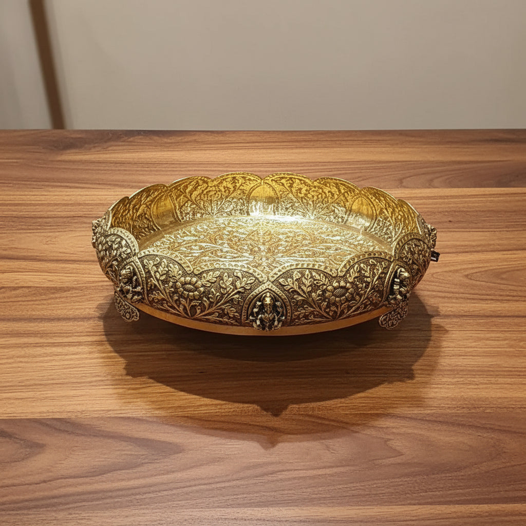 Brass Ashta Lakshmi Urli – Big Size Antique Finish Bowl for Pooja & Home Décor