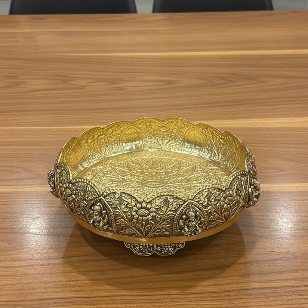 Brass Ashta Lakshmi Urli – Antique Finish Bowl for Pooja & Home Décor