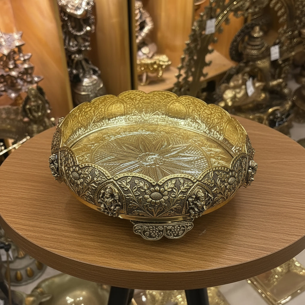 Brass Ashta Lakshmi Urli – Antique Finish Bowl for Pooja & Home Décor