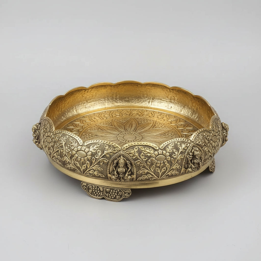Brass Ashta Lakshmi Urli – Antique Finish Bowl for Pooja & Home Décor