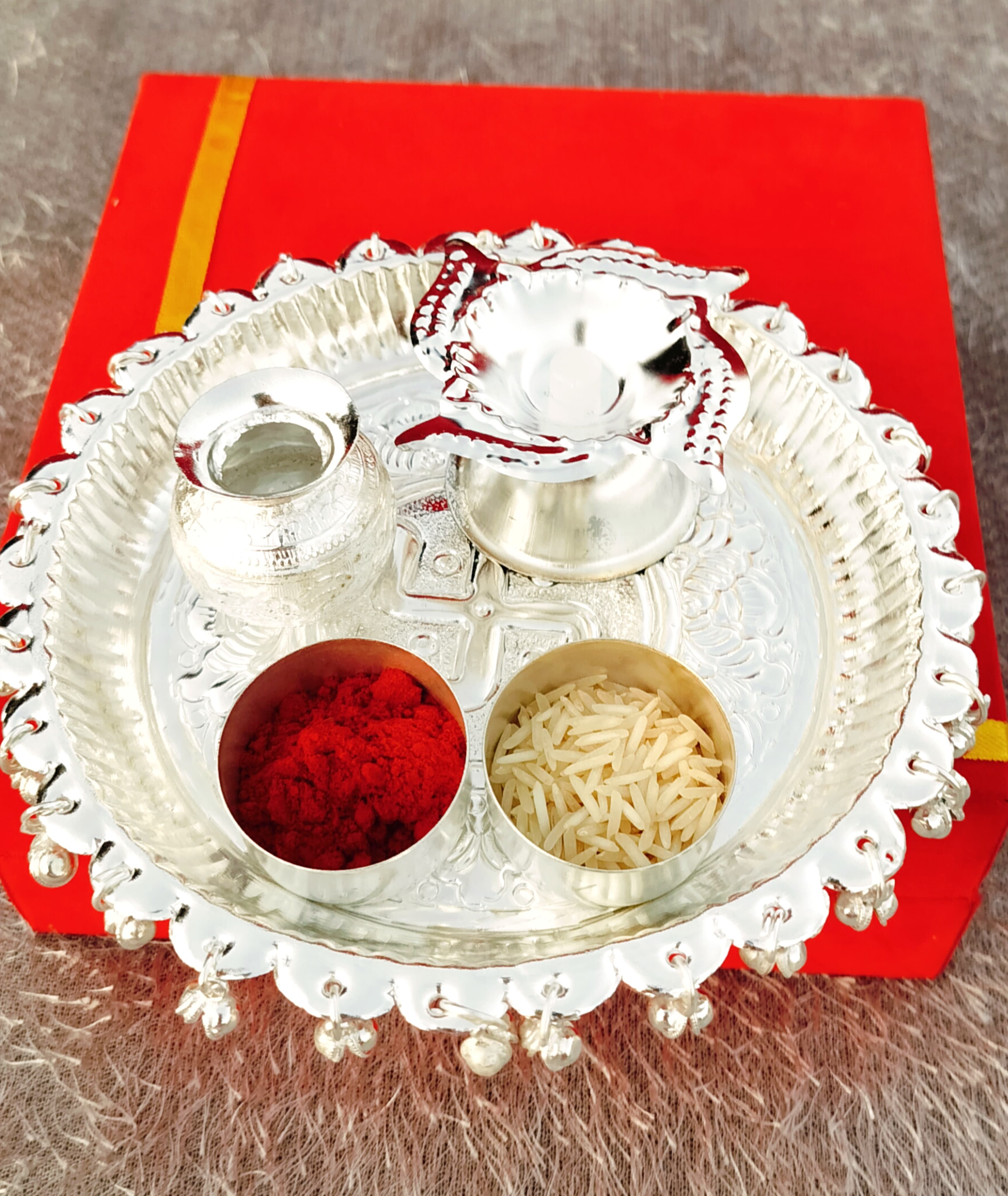 German silver extra depth nakkashi Ghungaru thali Pooja set