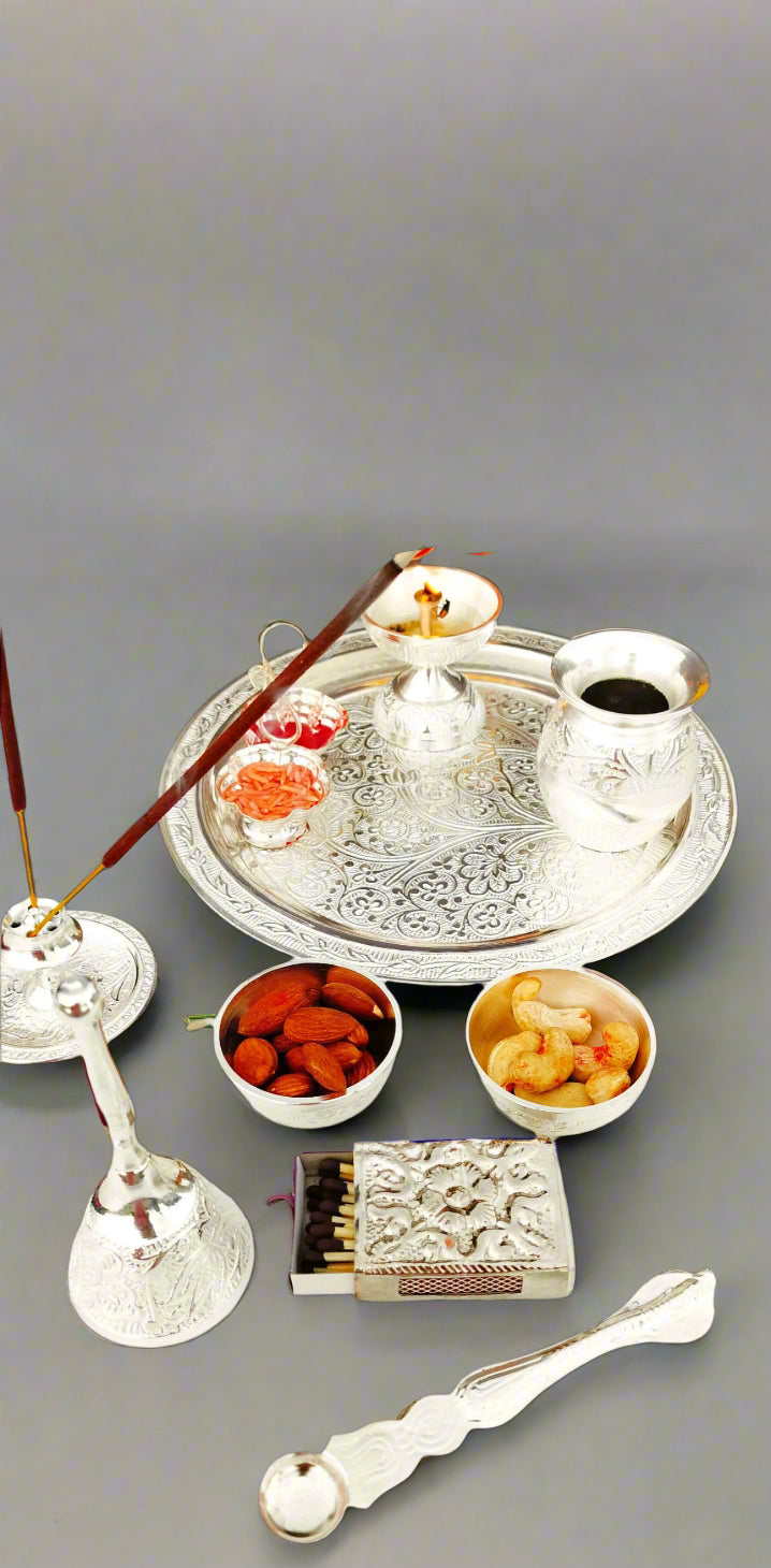 German silver Nakkashi Pooja set with Gift box