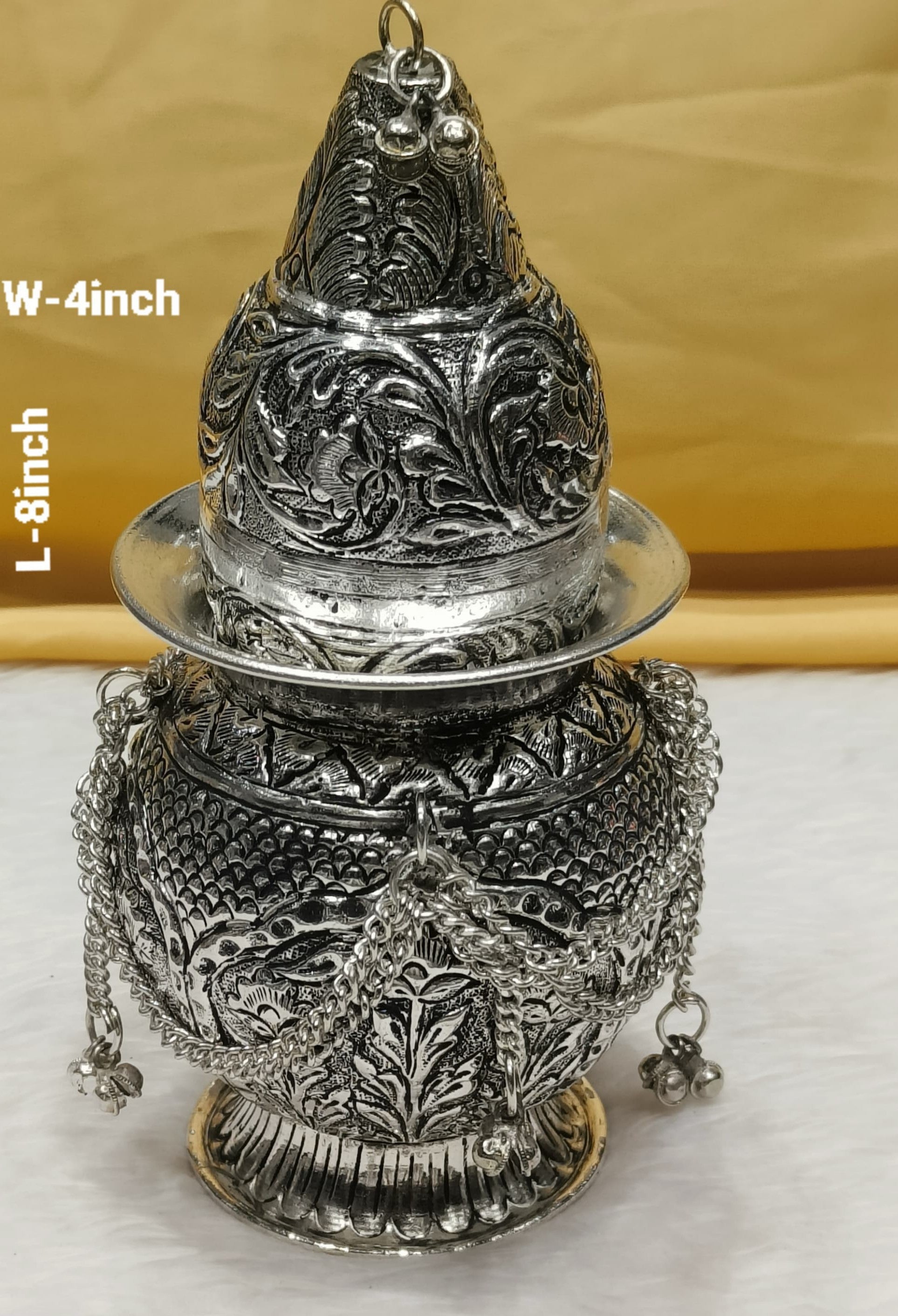Antique Silver Plated Gungroo Work Kalash & Nariyal