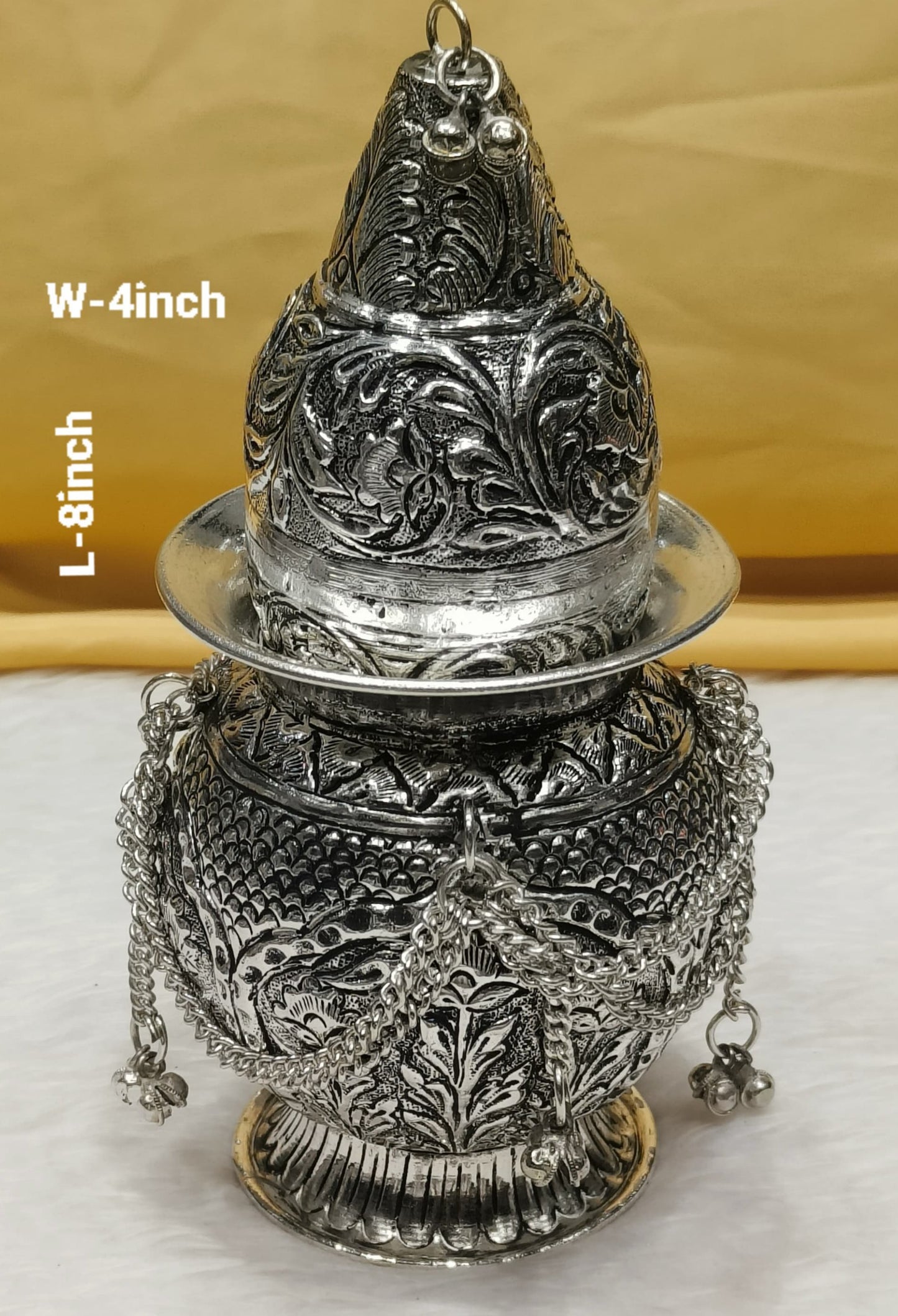 Antique Silver Plated Gungroo Work Kalash & Nariyal for diwali pooja/ housewarming pooja