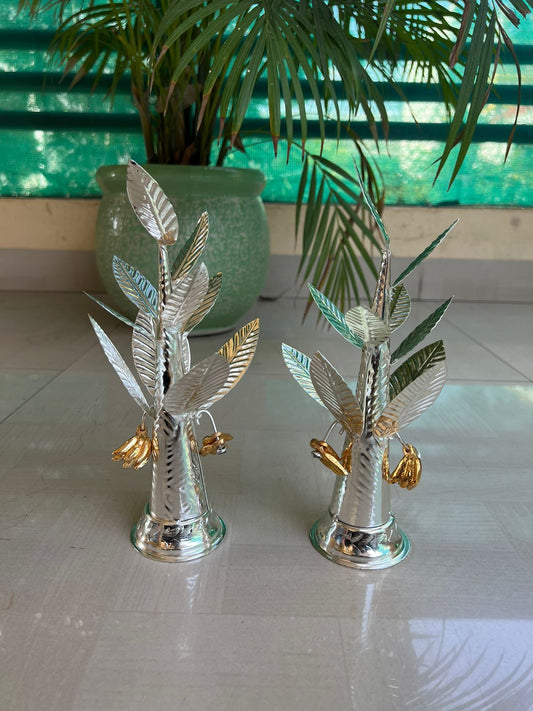 Auspicious german silver Banana tree 2 sizes with golden banana fruit home décor/diwali pooja/ housewarming pooja