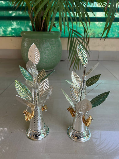 Auspicious german silver Banana tree 2 sizes with golden banana fruit home décor/diwali pooja/ housewarming pooja