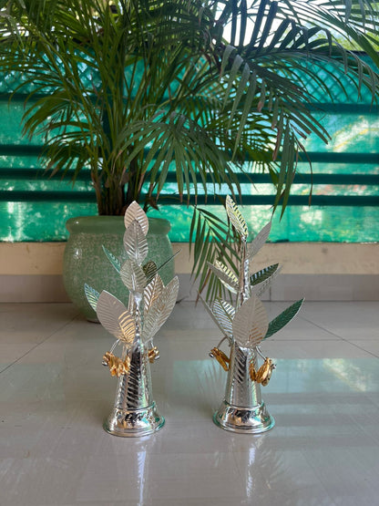 Auspicious german silver Banana tree 2 sizes with golden banana fruit home décor/diwali pooja/ housewarming pooja