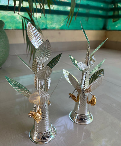 Auspicious german silver Banana tree 2 sizes with golden banana fruit home décor/diwali pooja/ housewarming pooja