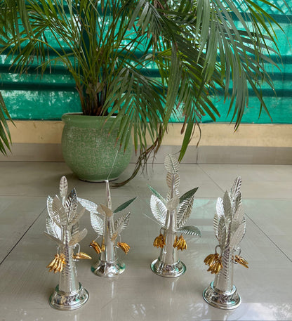 Auspicious german silver Banana tree 2 sizes with golden banana fruit home décor/diwali pooja/ housewarming pooja