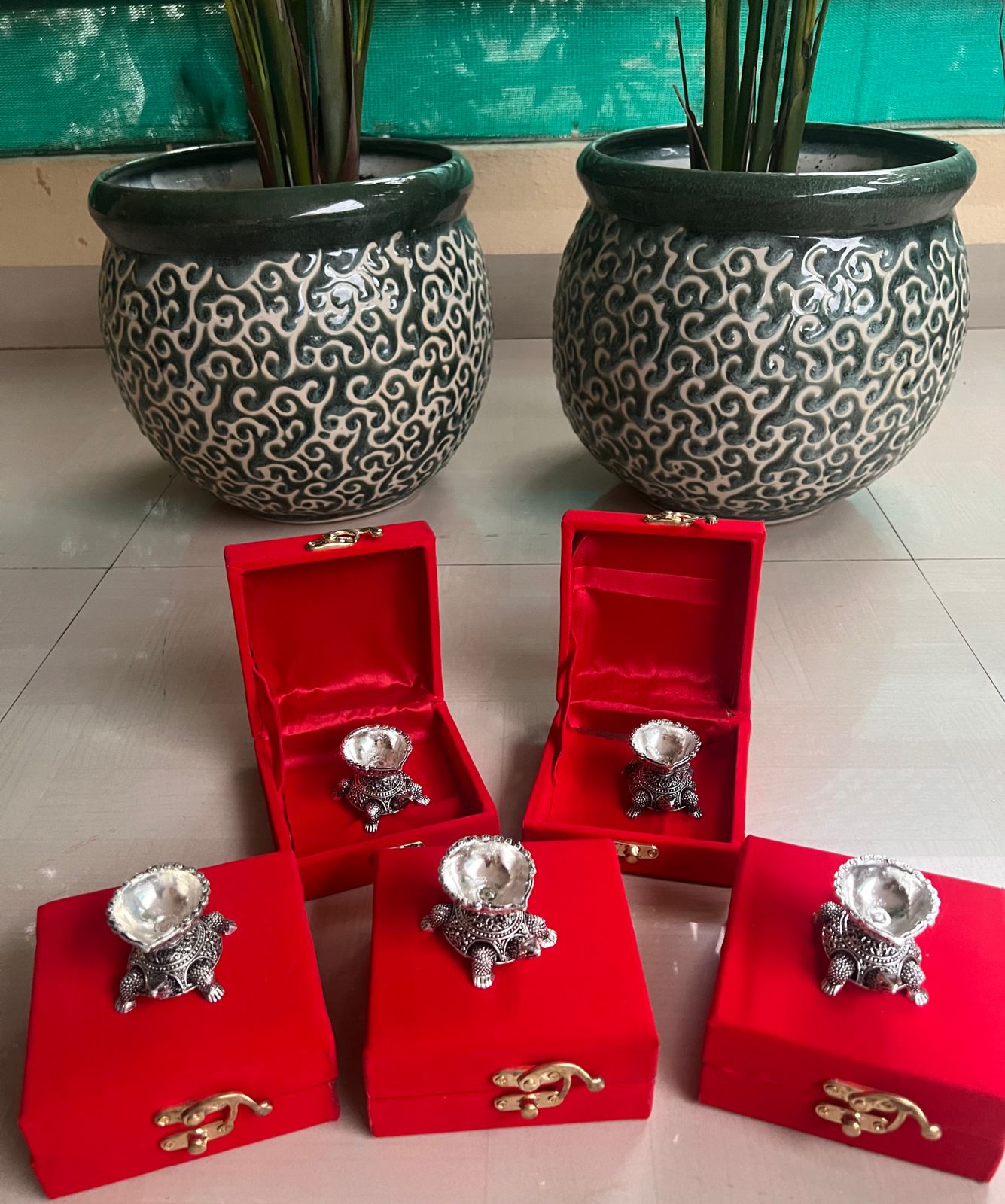 German Silver Diwali Tortoise deepams Set of 5 Pieces for Diwali/Gift Item/Home décor