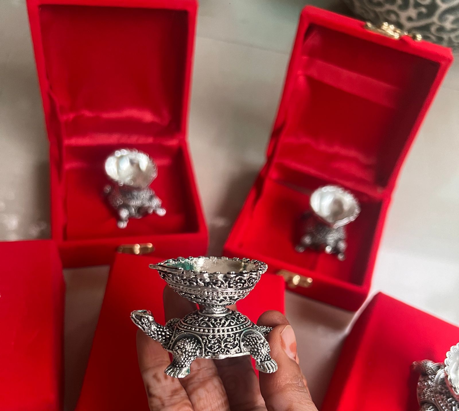 German Silver Diwali Tortoise deepams Set of 5 Pieces for Diwali/Gift Item/Home décor