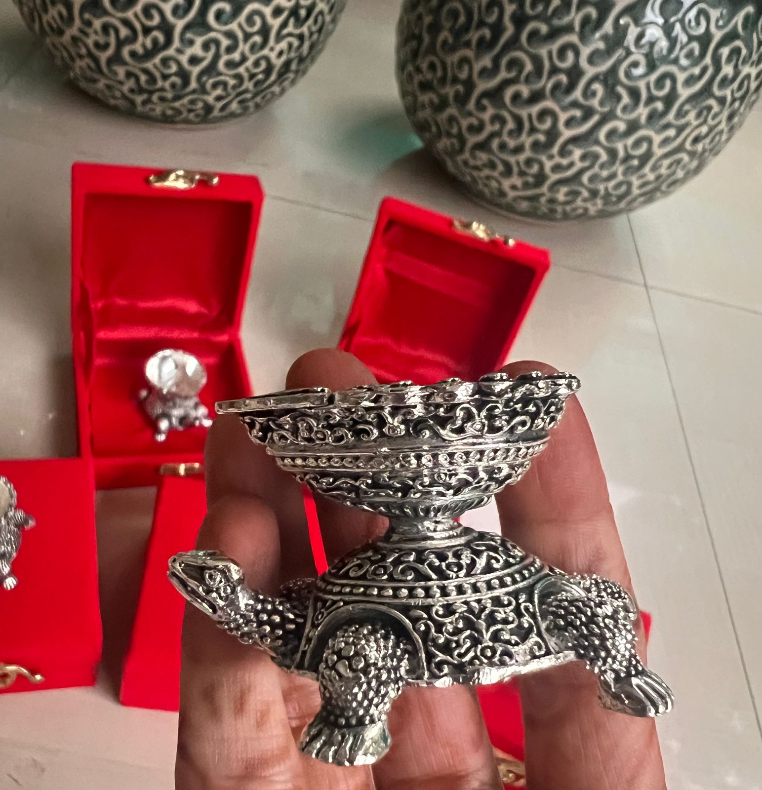 German Silver Diwali Tortoise deepams Set of 5 Pieces for Diwali/Gift Item/Home décor