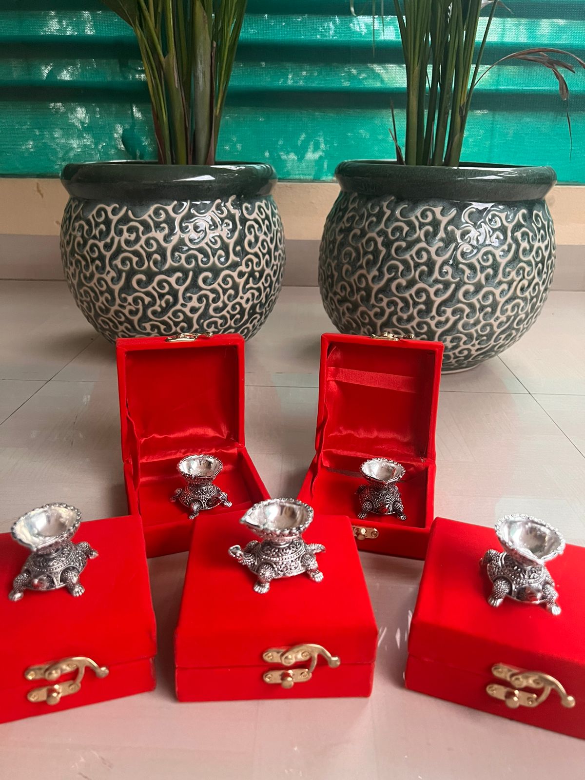 German Silver Diwali Tortoise deepams Set of 5 Pieces for Diwali/Gift Item/Home décor