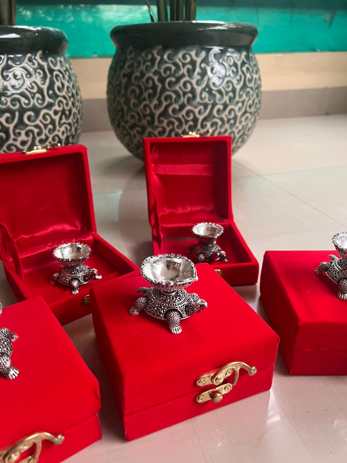 German Silver Diwali Tortoise deepams Set of 5 Pieces for Diwali/Gift Item/Home décor