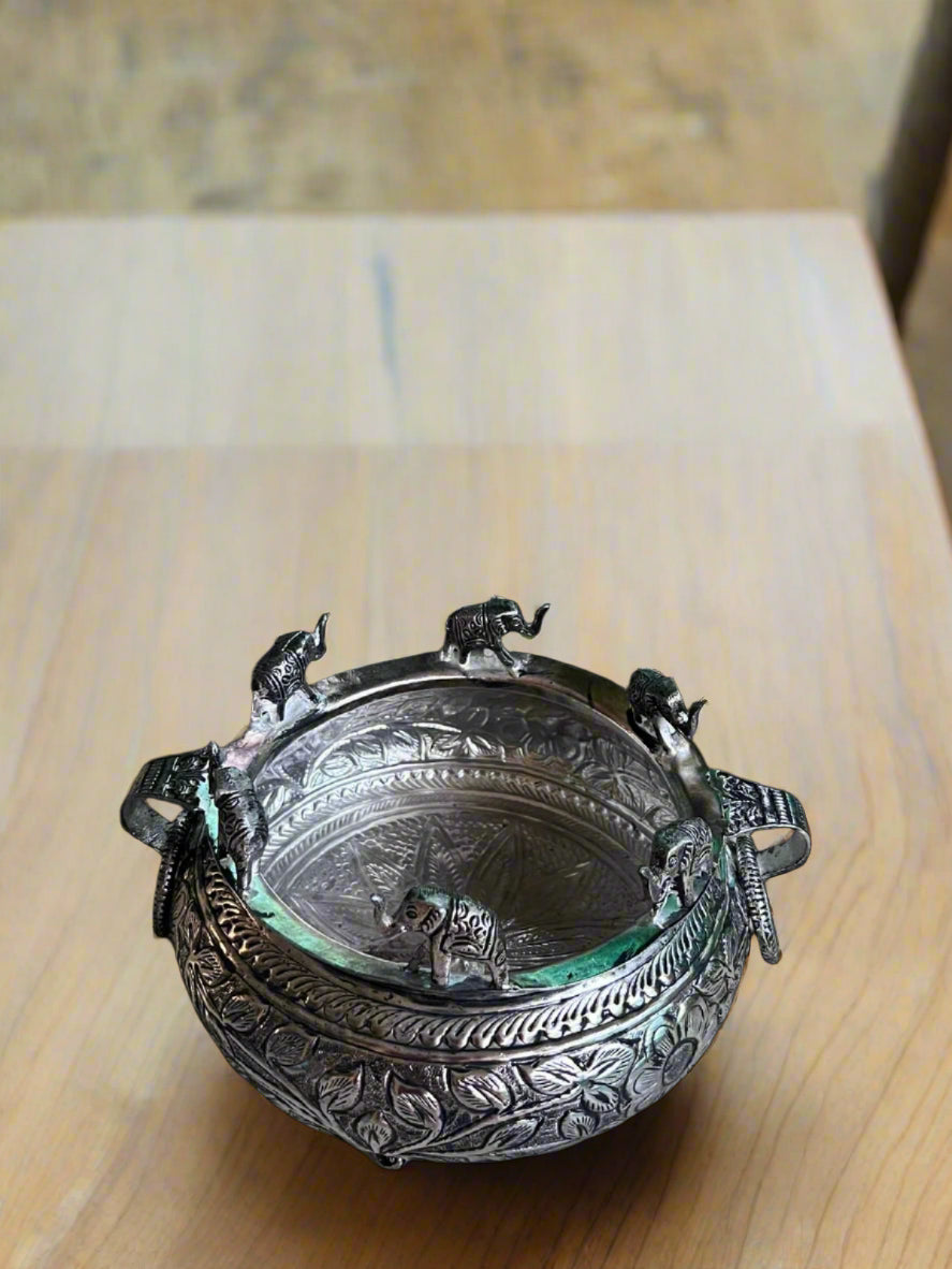 German silver Antique finish beautiful elephant urli bowl