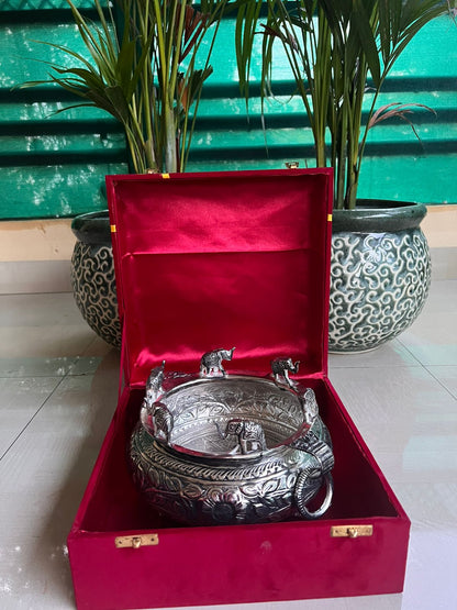 german silver Antique finish beautiful elephant urli bowl for snacks/ diwali décor/ gift item/ home decor