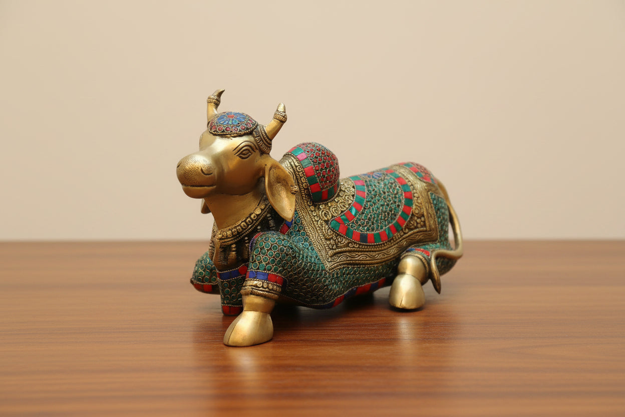 Brass with Stone Work Nandi Statue for Home/Temple/Home décor/Gift Item