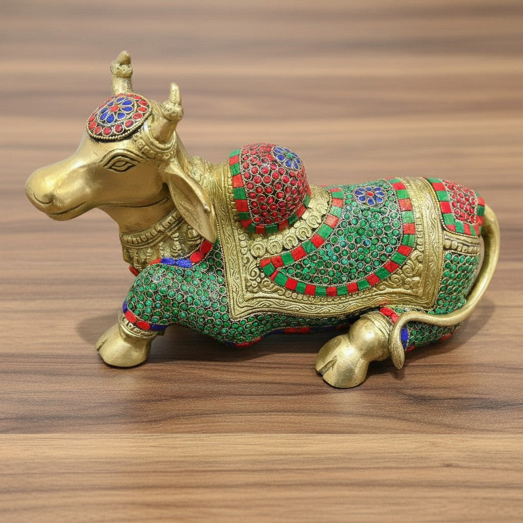 Brass with Stone Work Nandi Statue for Home/Temple/Home décor/Gift Item