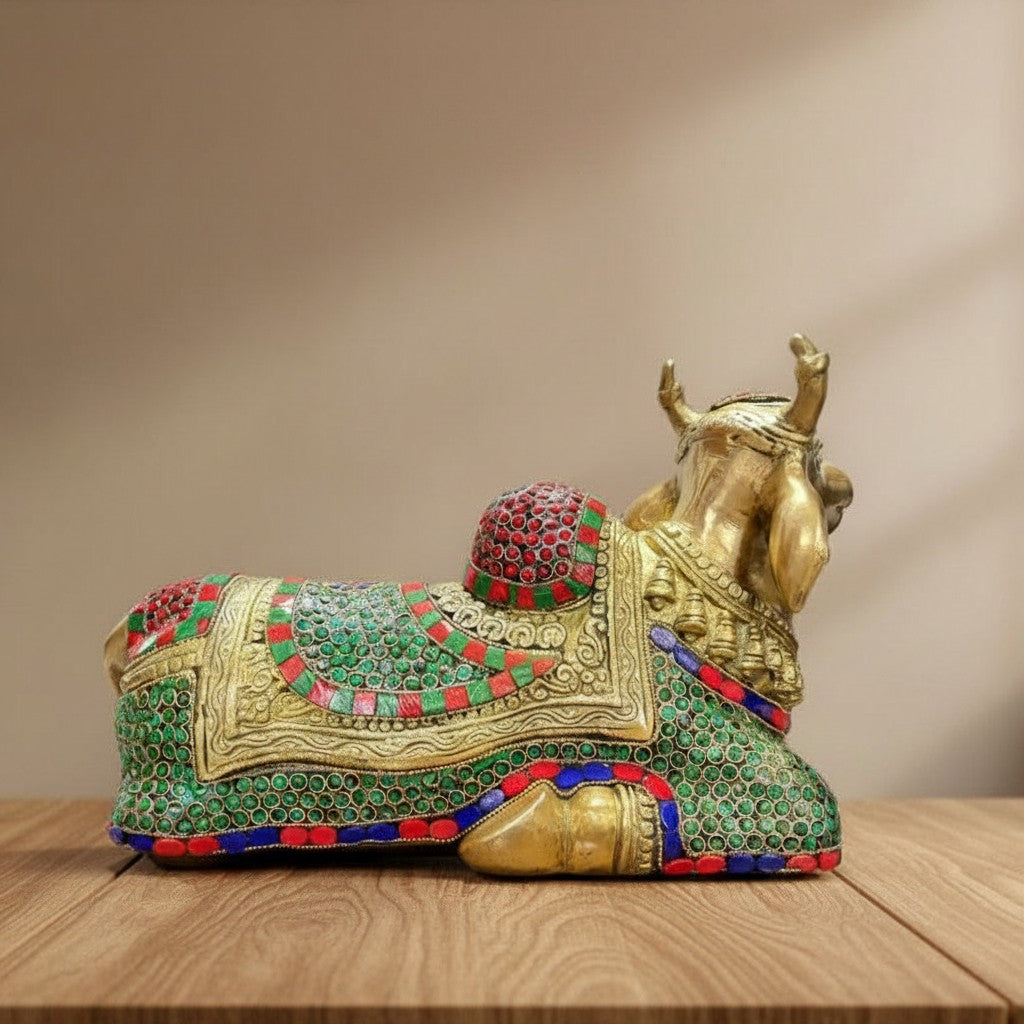 Brass with Stone Work Nandi Statue for Home/Temple/Home décor/Gift Item