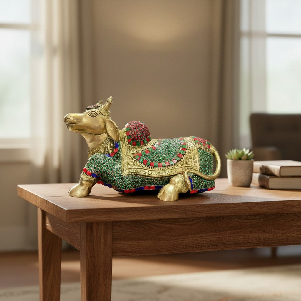 Brass with Stone Work Nandi Statue for Home/Temple/Home décor/Gift Item