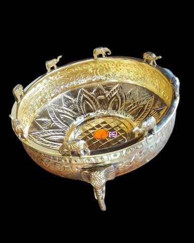 brass urli bowl with elephants on top and elephant legs bowl for home décor/gift item