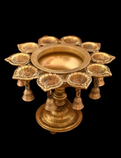 Brass urli with Diya Lamps for Home décor / Gift Item / Temple / Pooja/ Festival