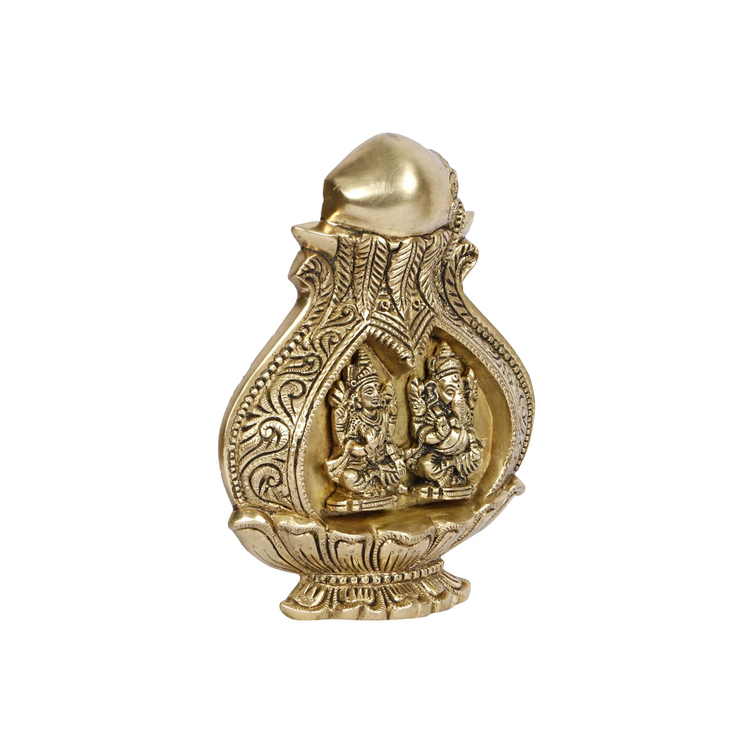 Brass lakhmi Ganesh Carved on a Fully Carved Kalash Wall Hanging/Table top showpiece/Home décor/Gift Item/Temple